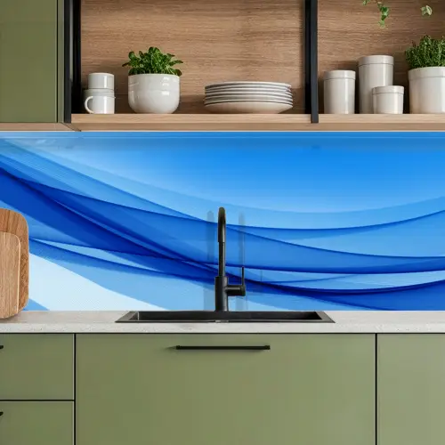 Golven - Helder - Blauw keuken achterwand 2 middel -sfeer3