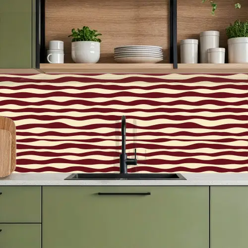 Golven - Rood - Patroon - Crème keuken achterwand 2 middel 871 -sfeer3