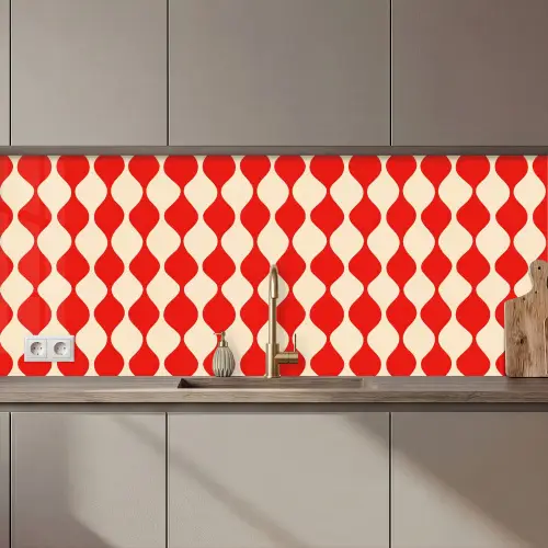 Golvend patroon - Retro - Rood - Beige keuken achterwand 2 middel 871 zz_3dshopping