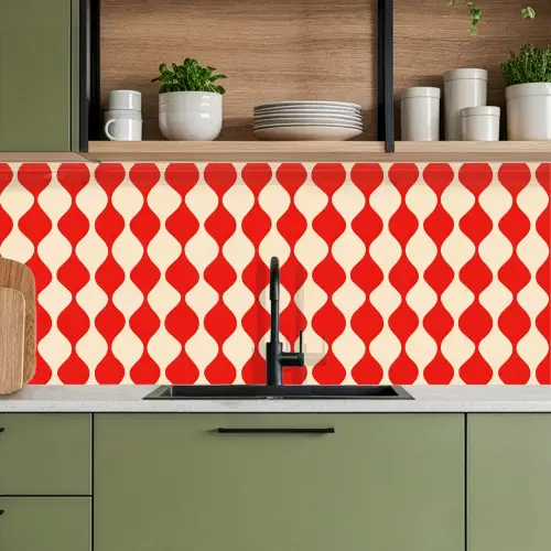 Golvend patroon - Retro - Rood - Beige keuken achterwand 2 middel 871 -sfeer3