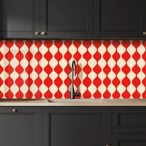 Golvend patroon - Retro - Rood - Beige keuken achterwand 2 middel 871 -sfeer1