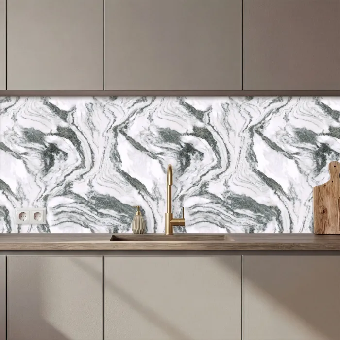 Wit - Marmer - Golvend - Grafiet keuken achterwand 2 middel 871 zz_3dshopping