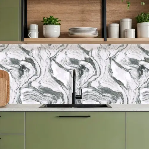Wit - Marmer - Golvend - Grafiet keuken achterwand 2 middel 871 -sfeer3