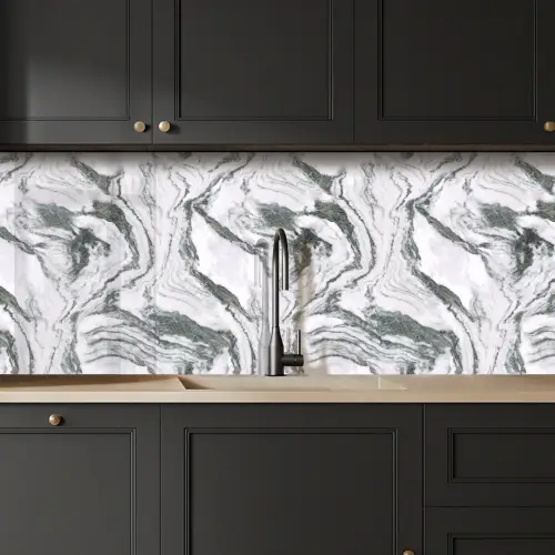 Wit - Marmer - Golvend - Grafiet keuken achterwand 2 middel 871 -sfeer1