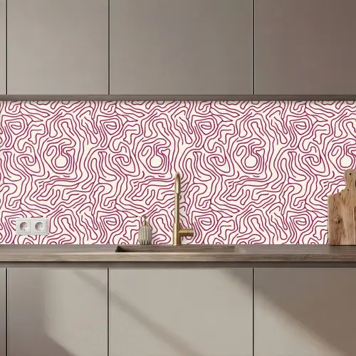 Kronkelende lijn - Magenta - Crème keuken achterwand 2 middel 871 zz_3dshopping