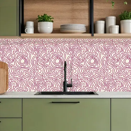 Kronkelende lijn - Magenta - Crème keuken achterwand 2 middel 871 -sfeer3