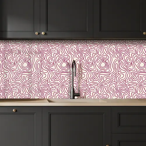 Kronkelende lijn - Magenta - Crème keuken achterwand 2 middel 871 -sfeer1