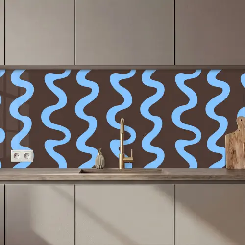 Kronkelende lijnen - Blauw - Bruin - Minimalistisch keuken achterwand 2 middel 871 zz_3dshopping