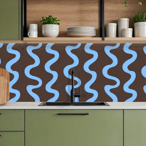 Kronkelende lijnen - Blauw - Bruin - Minimalistisch keuken achterwand 2 middel 871 -sfeer3