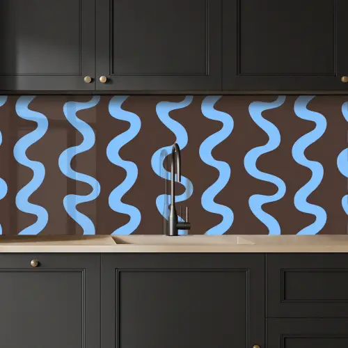 Kronkelende lijnen - Blauw - Bruin - Minimalistisch keuken achterwand 2 middel 871 -sfeer1