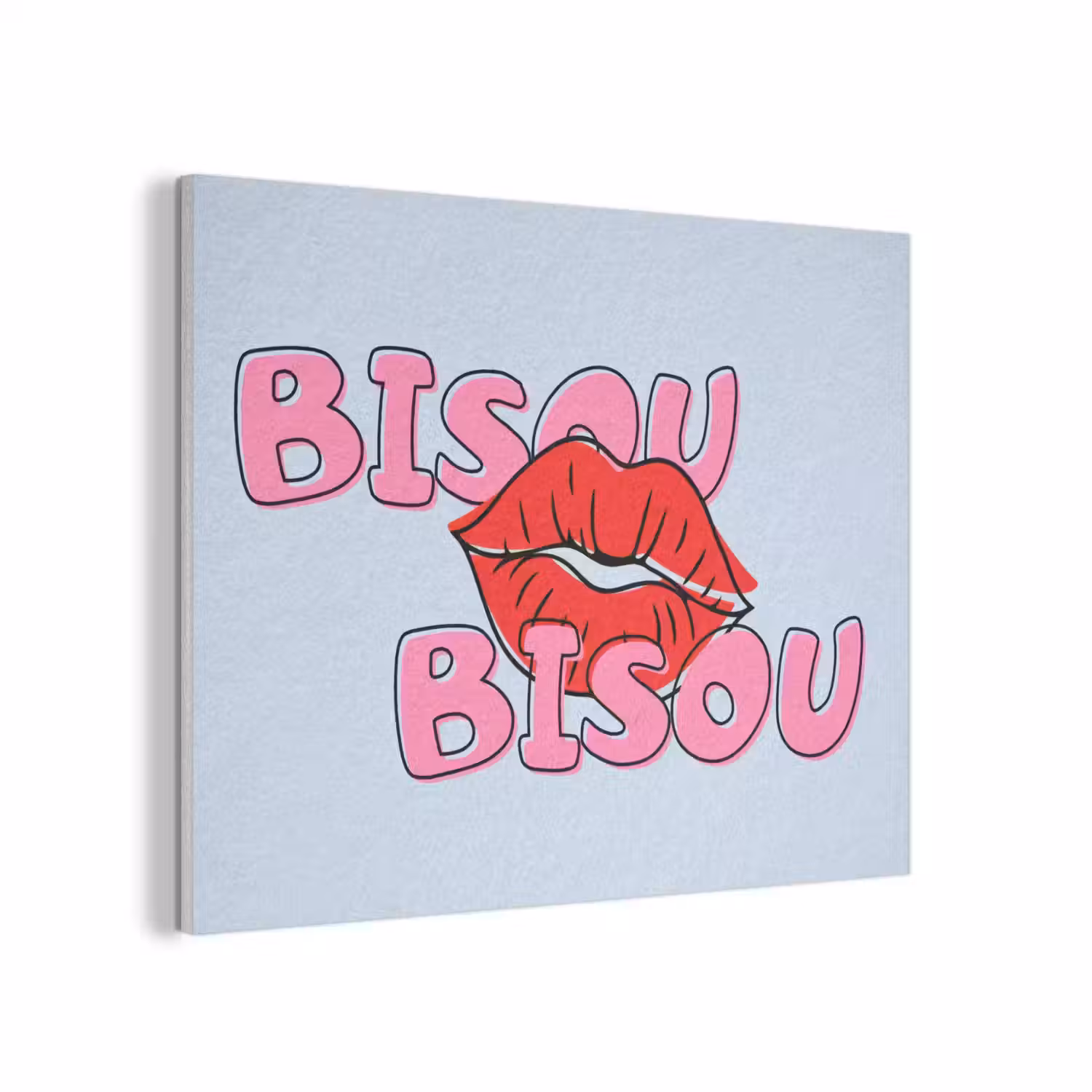 Bisou - Blauw - Roze - Lippen PET vilt klein -3d
