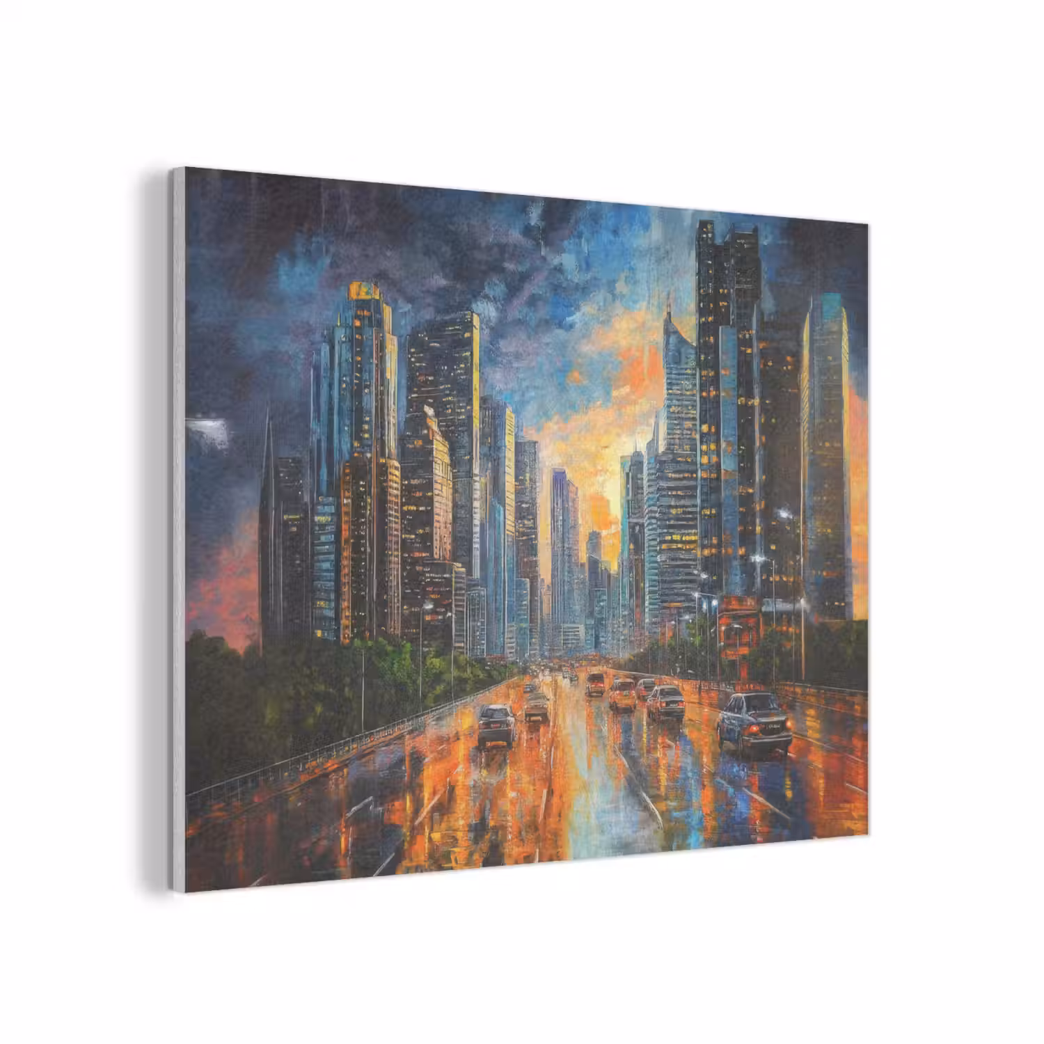 Auto - Skyline - Zon - Blauw PET vilt klein -3d