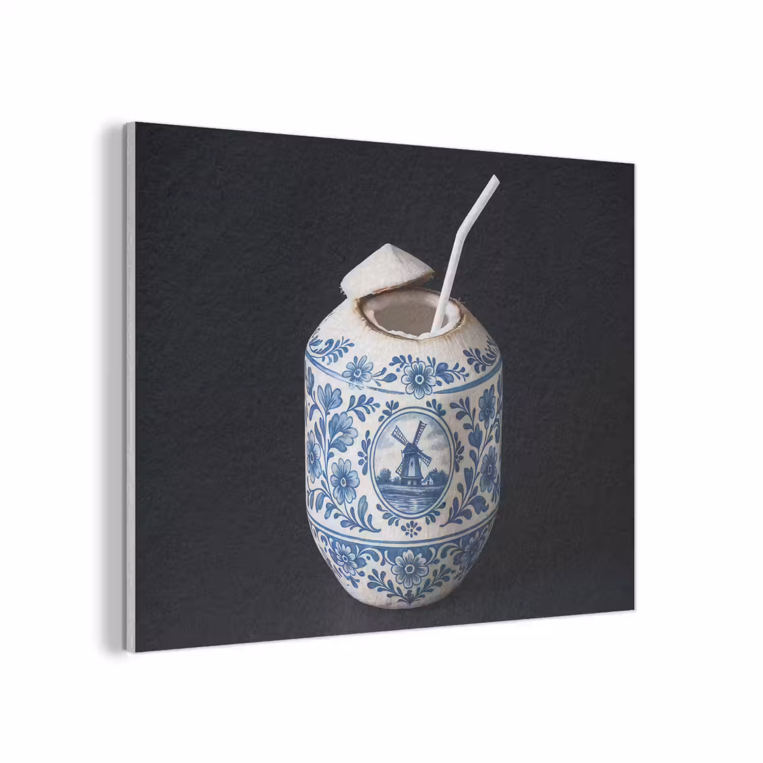 Kokosnoot - Eten - Delfts blauw - Drinken PET vilt klein -3d