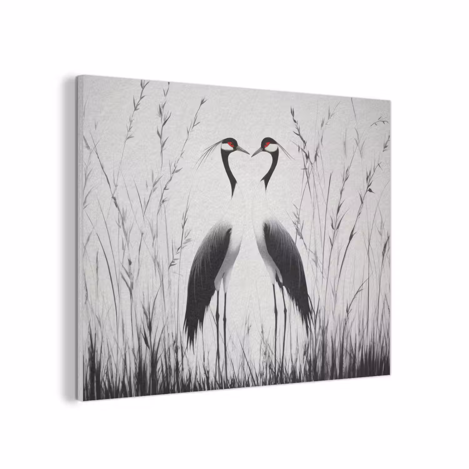 Kraanvogels - Gras - Hartvorm - Zwart PET vilt klein -3d