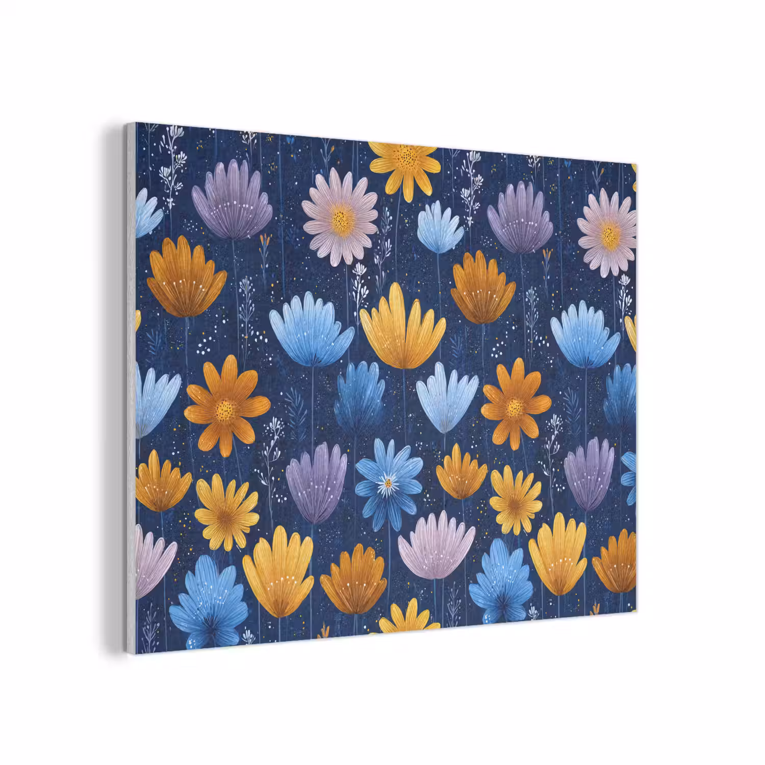 Bloemen - Patroon - Blauw - Contrast PET vilt klein -3d