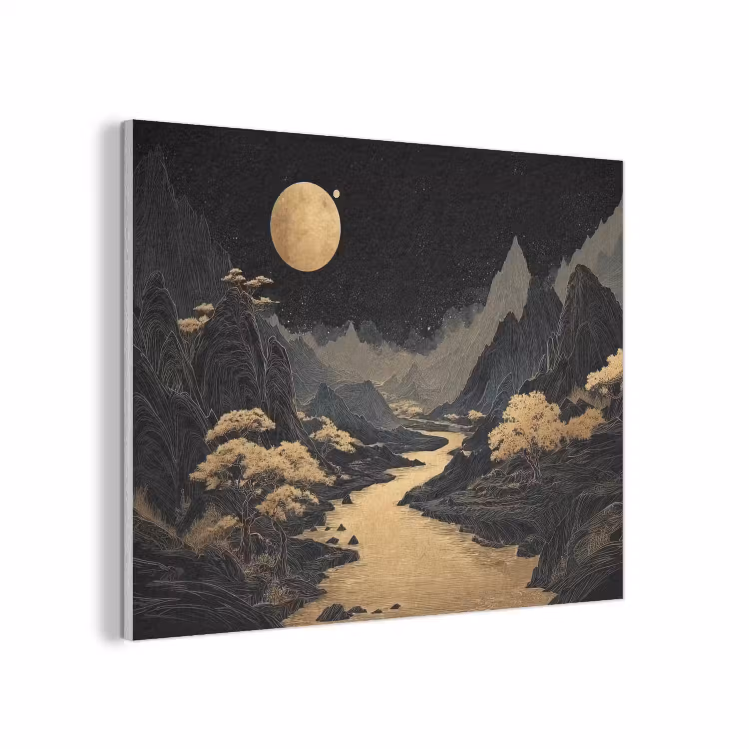Gouden rivier - Bergen - Maan - Sterrenhemel PET vilt klein -3d