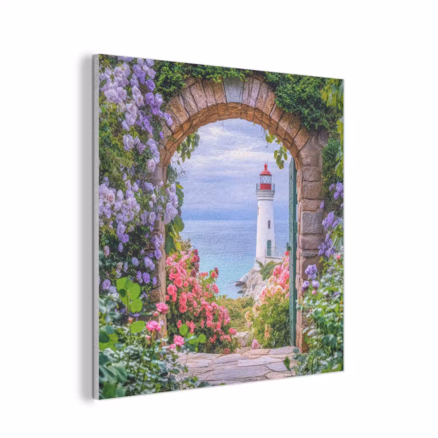 Doorkijk - Vuurtoren - Bloemen - Uitzicht PET vilt klein -3d