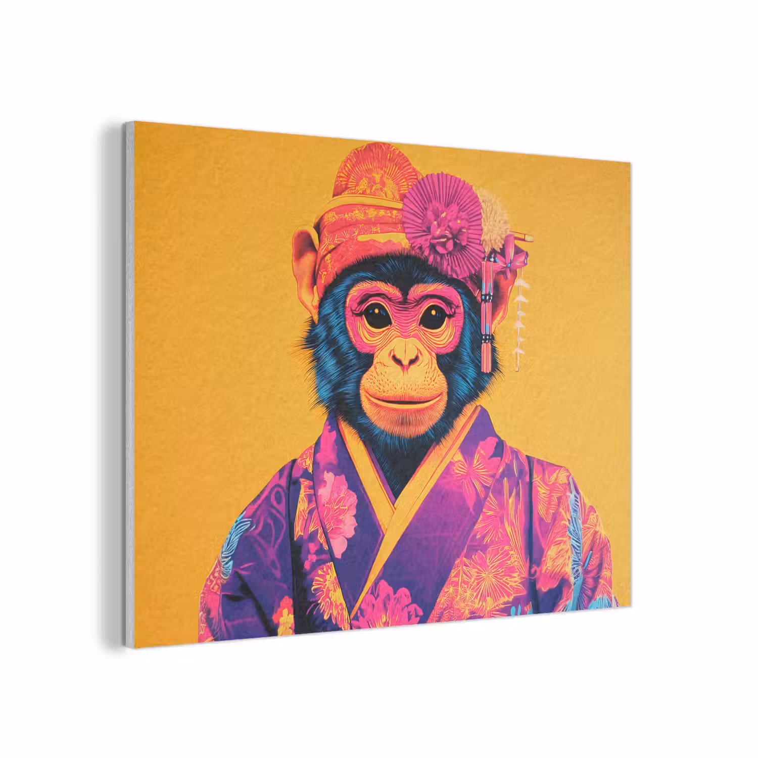 Aap - Kimono - Bloemen - Hoofdtooi PET vilt klein -3d