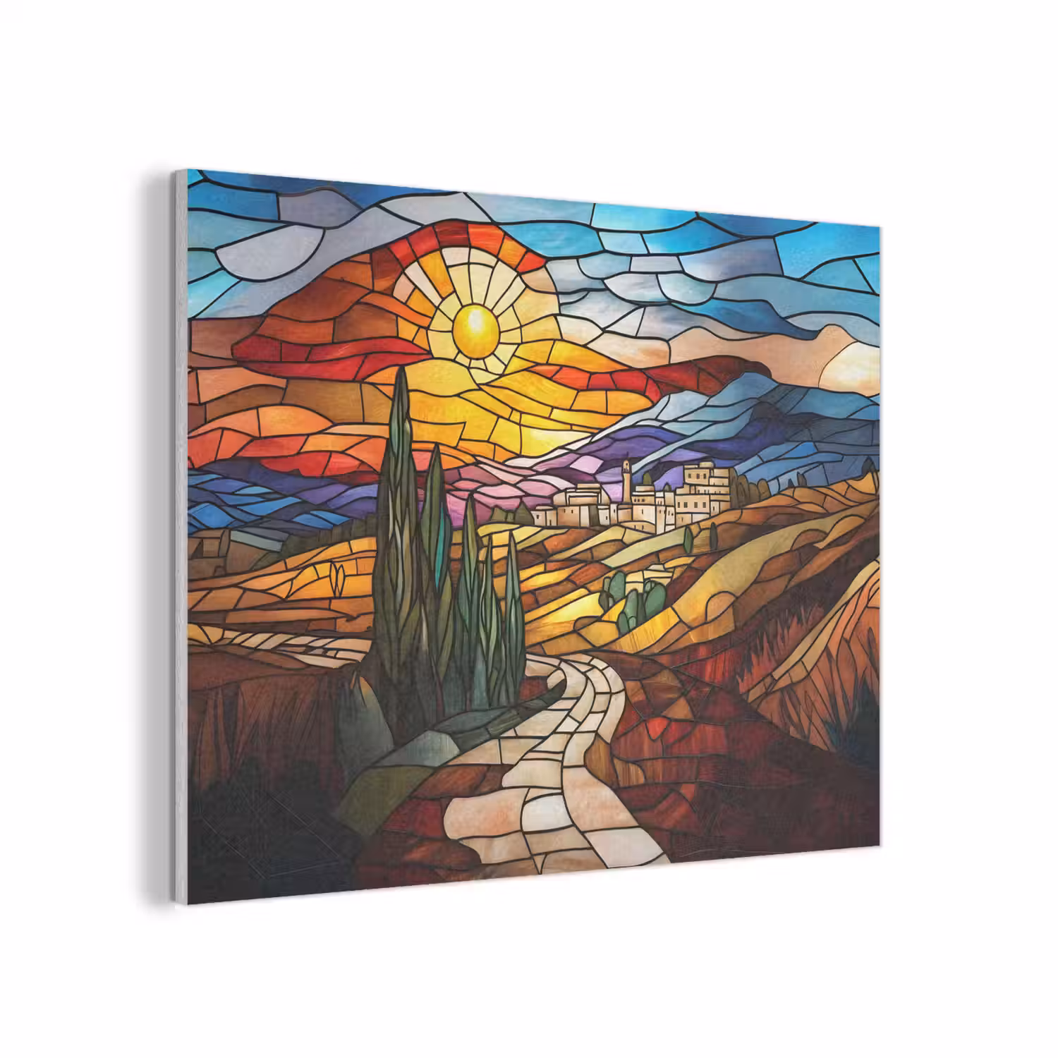 Mozaïek - Zon - Landschap - Dorp PET vilt klein -3d