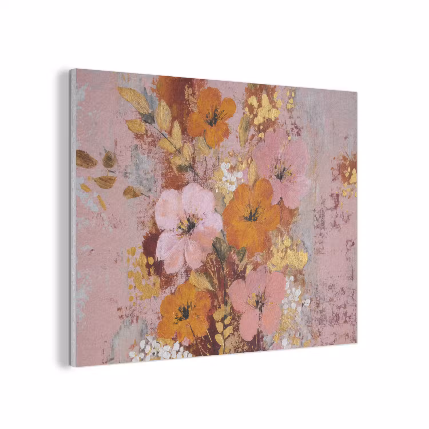 Schilderij - Bloemen - Rustiek - Roze PET vilt klein -3d
