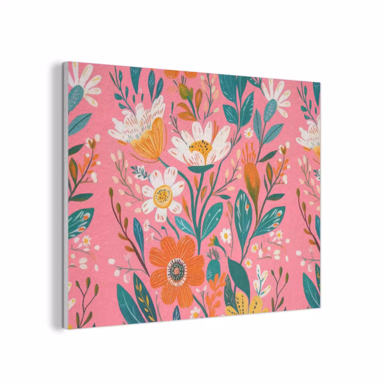 Roze - Bloemen - Wit - Oranje PET vilt klein -3d
