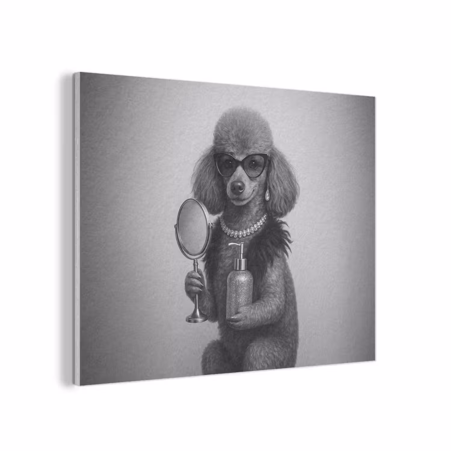 Poedel - Spiegel - Zwart - Wit PET vilt klein -3d