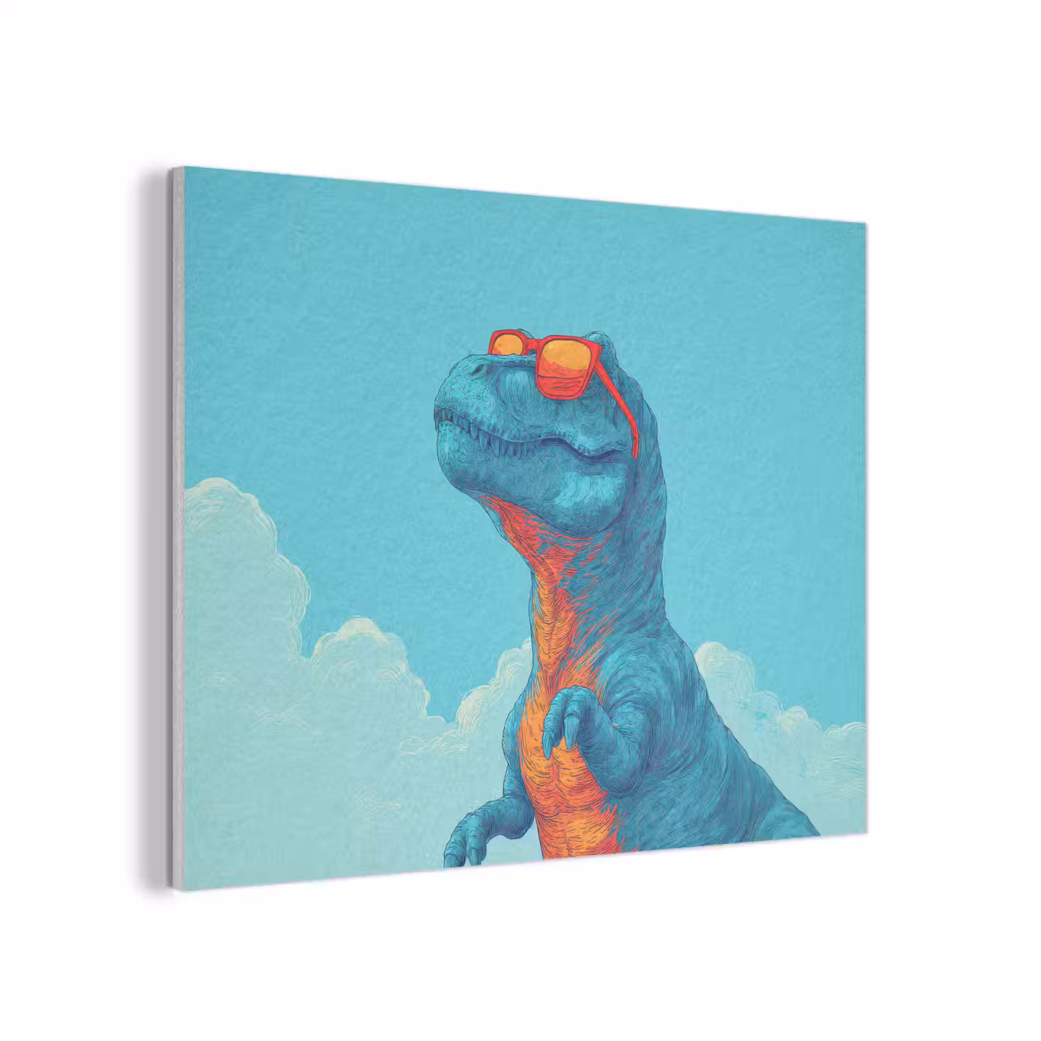 T-Rex - Blauw - Wolken - Zonnebril PET vilt klein -3d