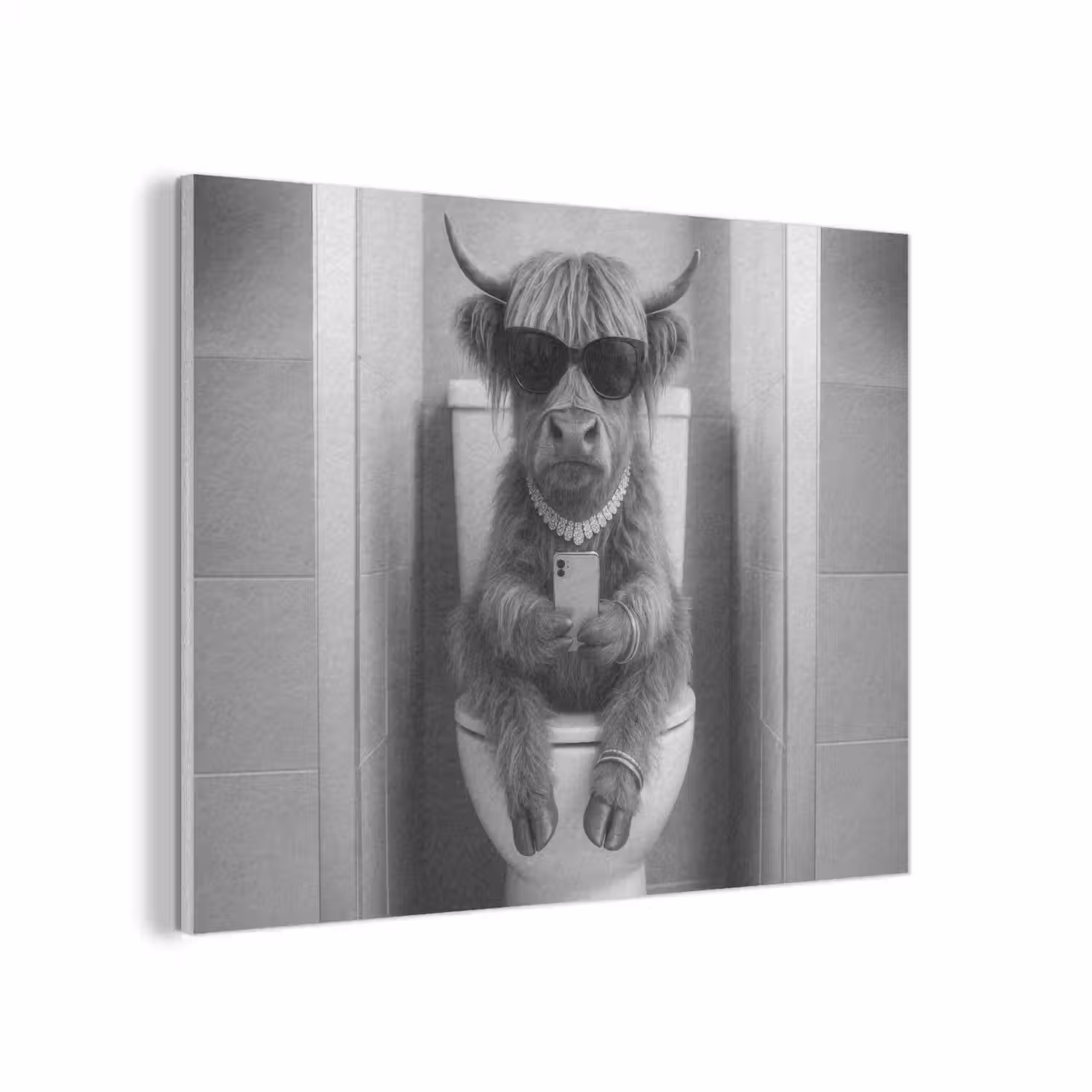 Stier - Telefoon - Toilet - Zwart - Wit PET vilt klein -3d