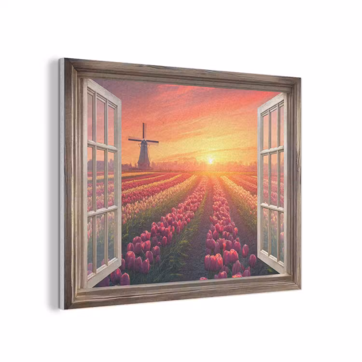Doorkijk - Tulpen - Zonsondergang - Bloemen - Kleurrijk PET vilt klein -3d
