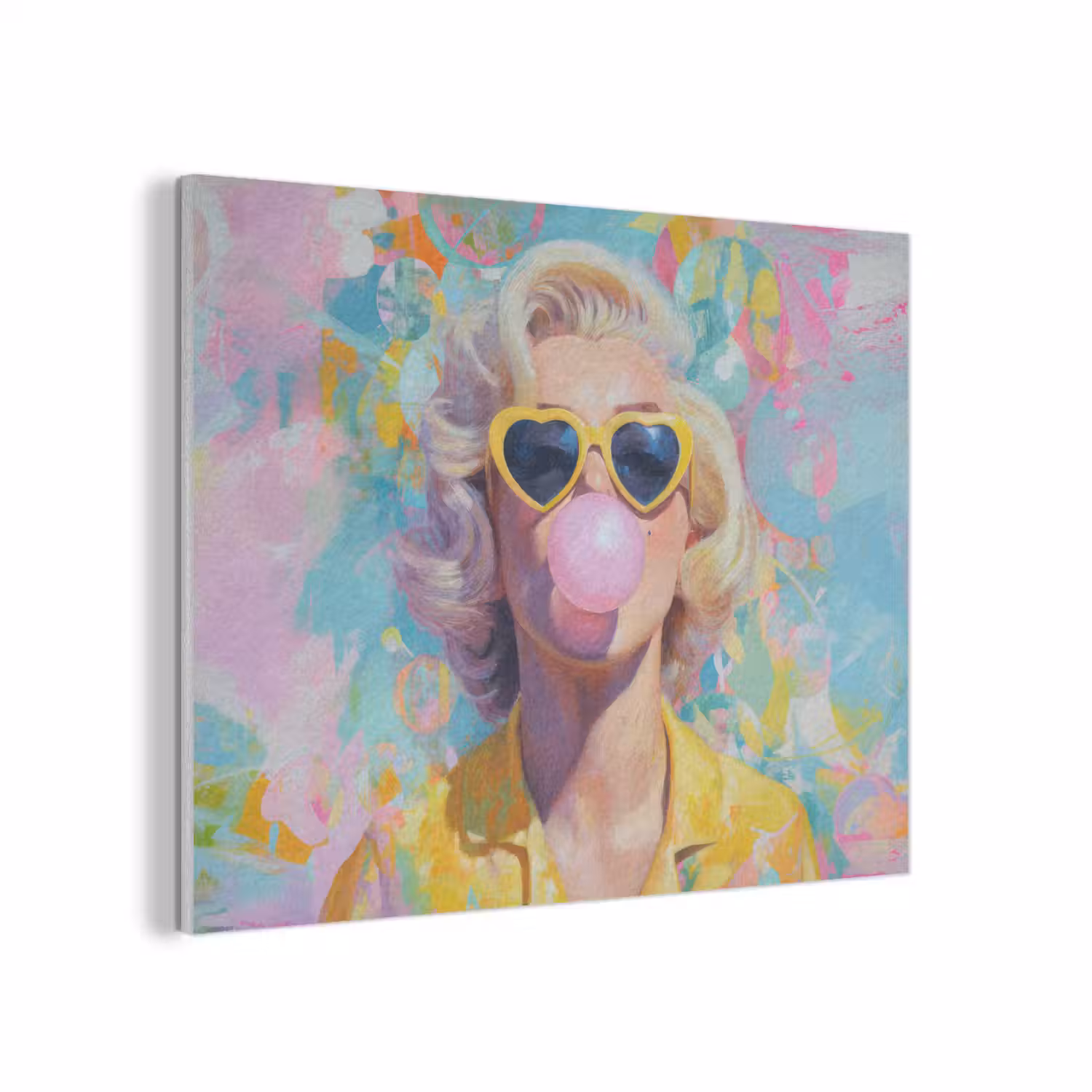 Vrouw - Blond - Roze kauwgom - Kleurrijk - Pastel PET vilt klein -3d
