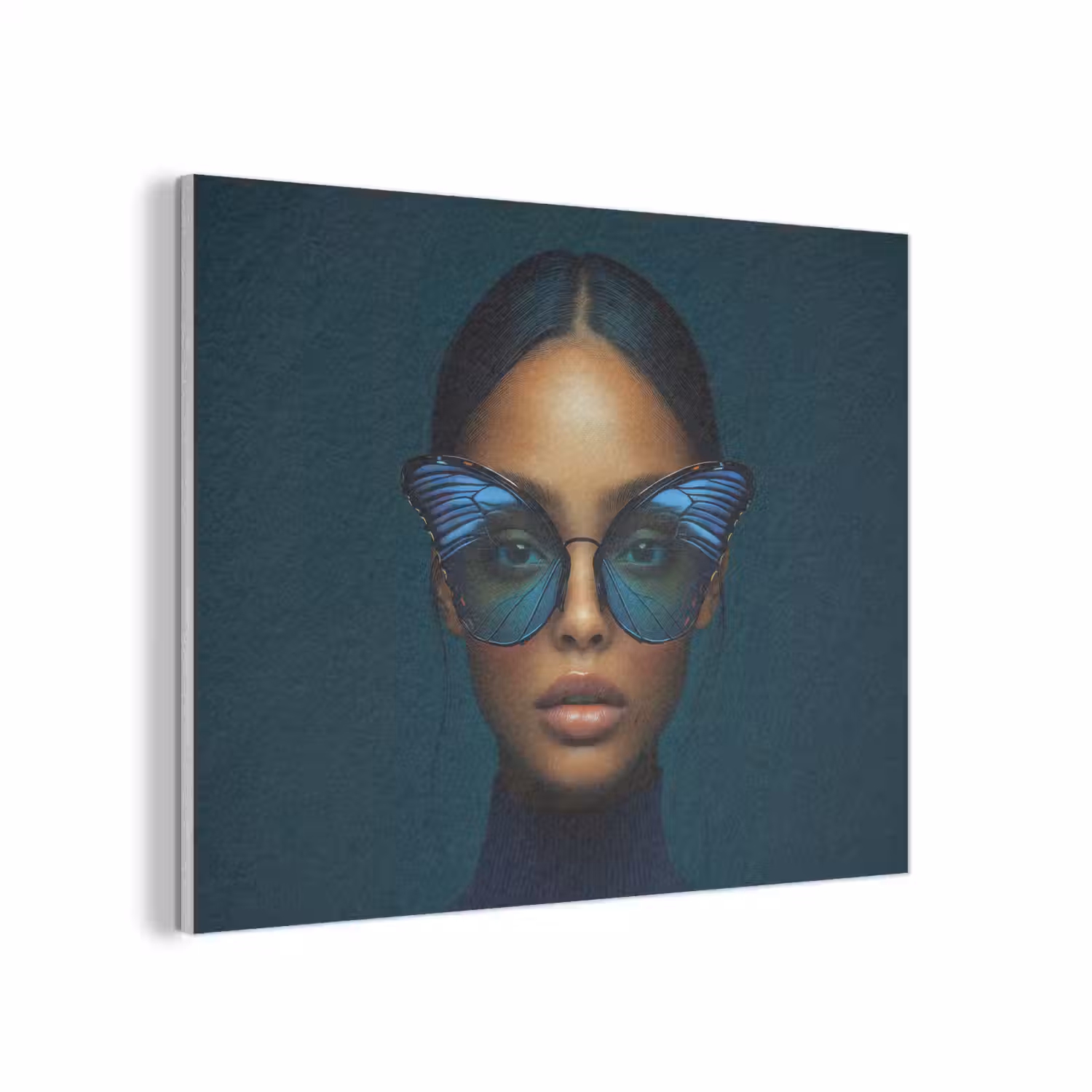 Vrouw - Vlinder - Bril - Blauw - Modern - Portret PET vilt klein -3d