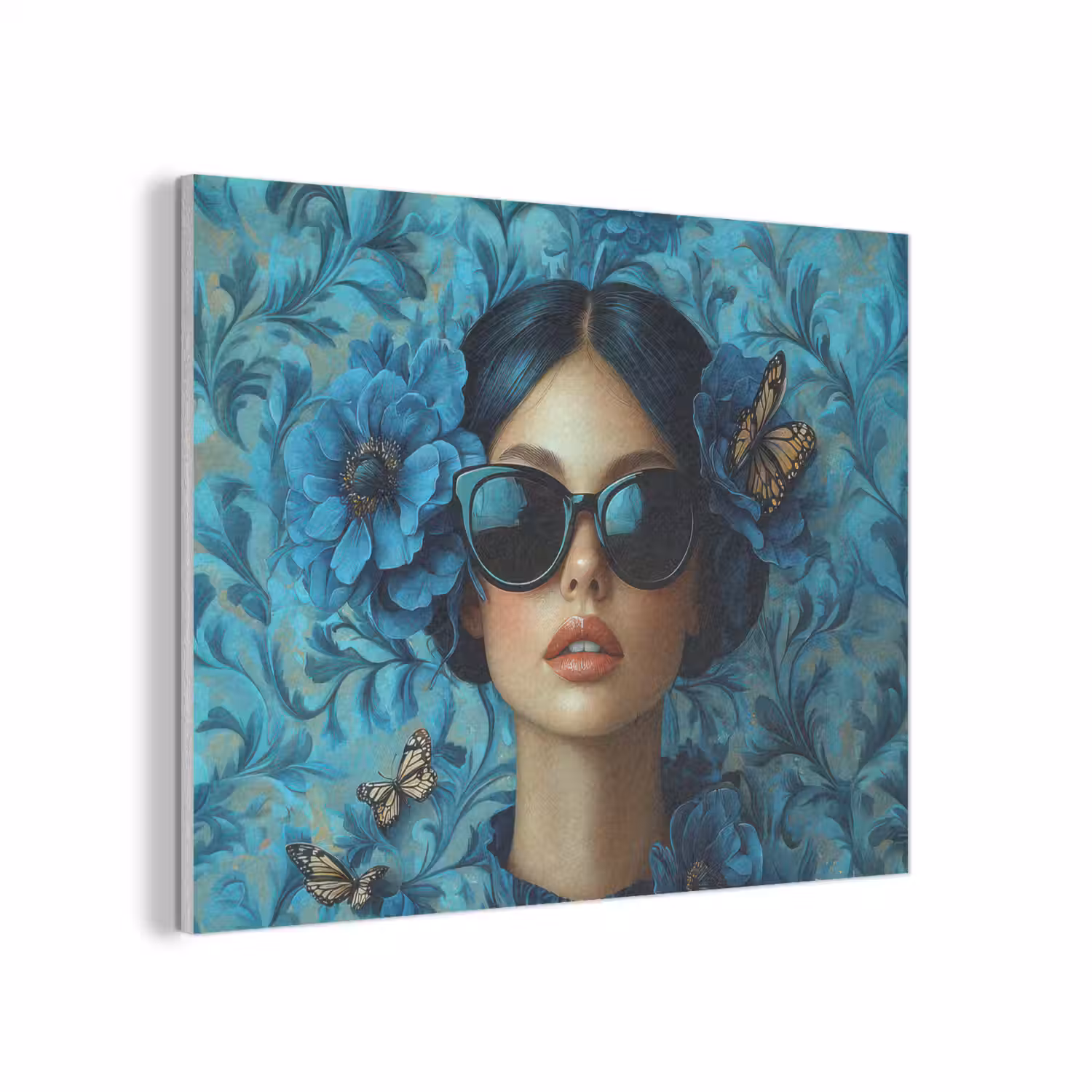 Vrouw - Bloemen - Vlinders - Blauw - Abstract PET vilt klein -3d