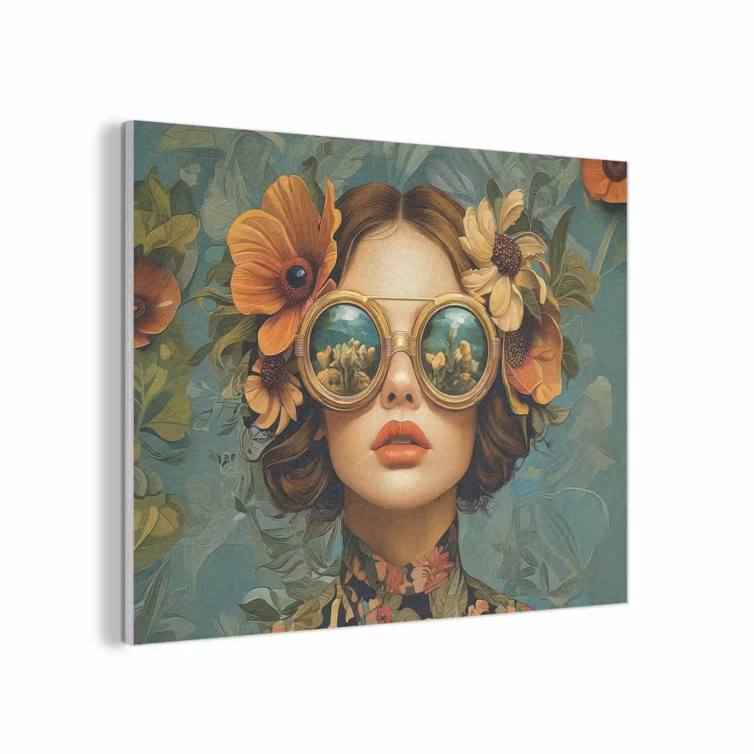 Vrouw - Bloemen - Vlinders - Natuur - Vintage PET vilt klein -3d