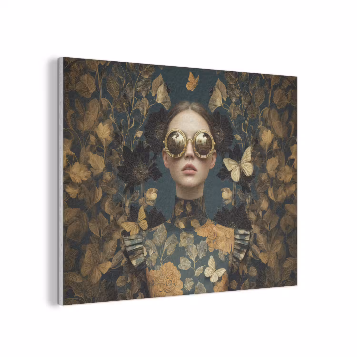 Vrouw - Bladeren - Goud - Vlinders PET vilt klein -3d