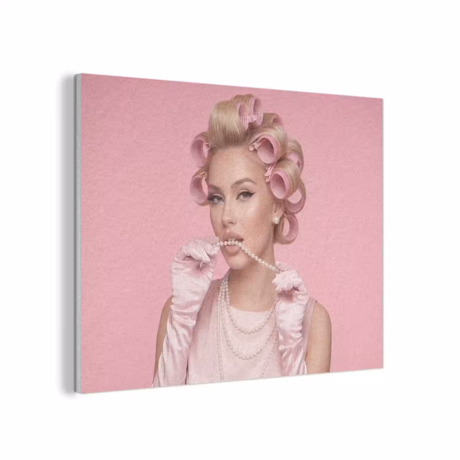 Vrouw - Roze - Parelketting - Krulspelden PET vilt klein -3d