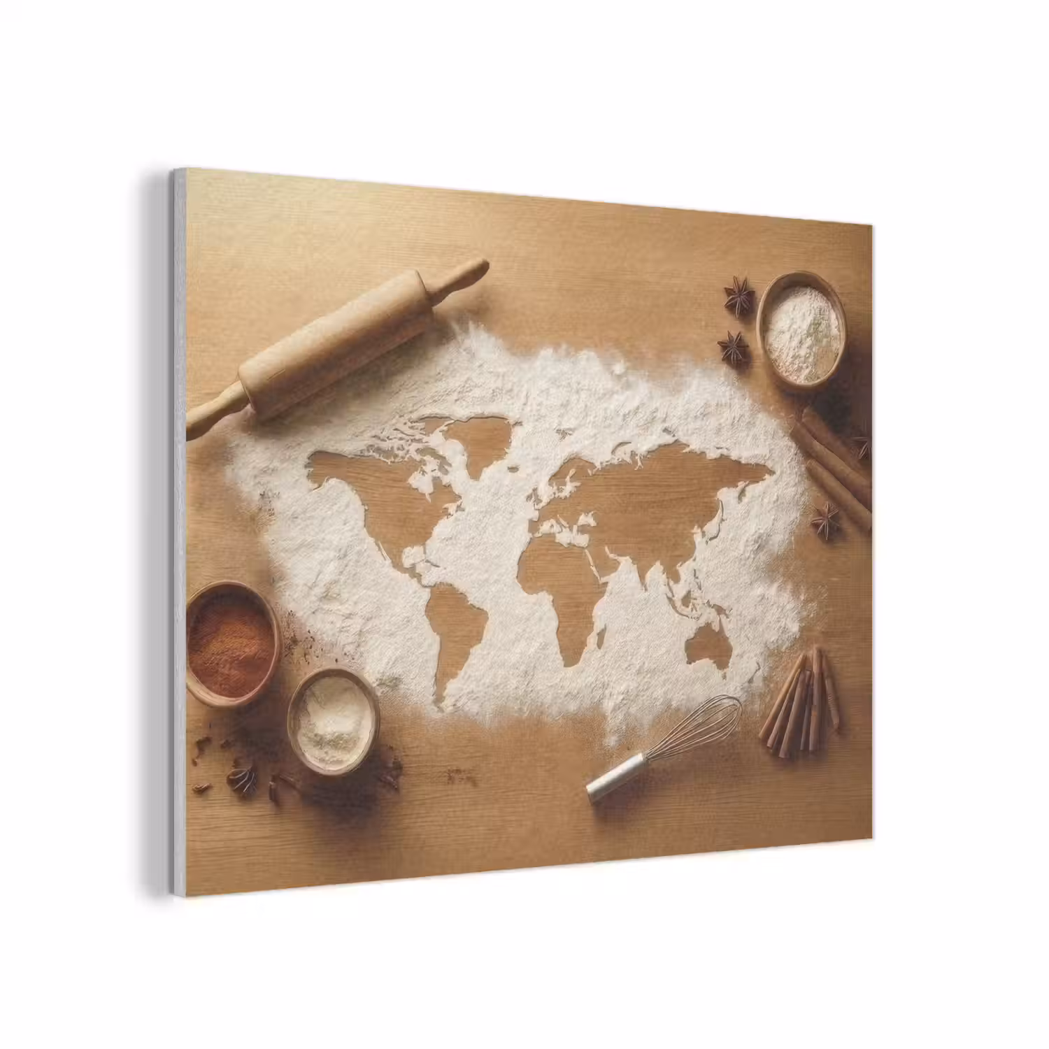 Hout - Wereldkaart - Bakken - Keuken PET vilt klein -3d
