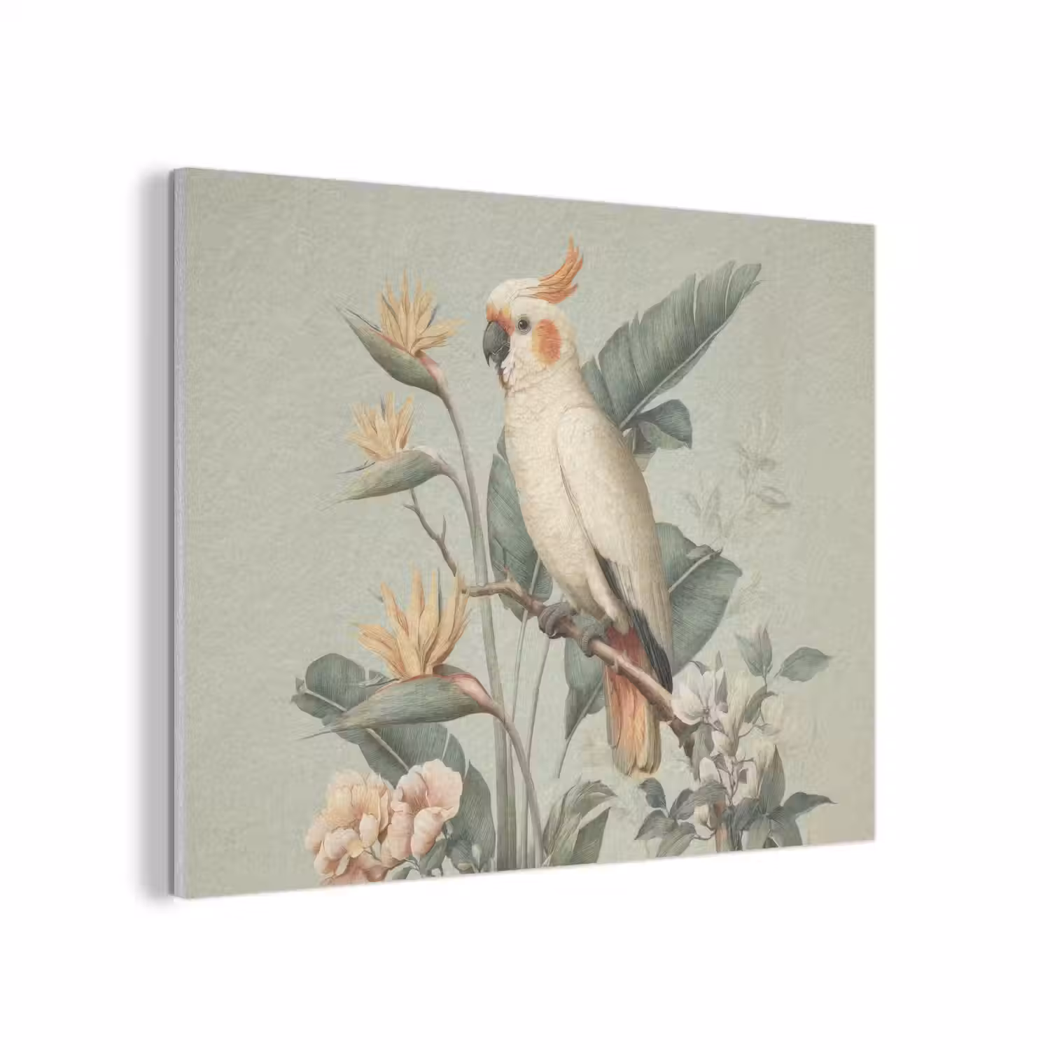 Gele kuifkaketoe - paradijsvogelbloemen - Groen PET vilt klein -3d