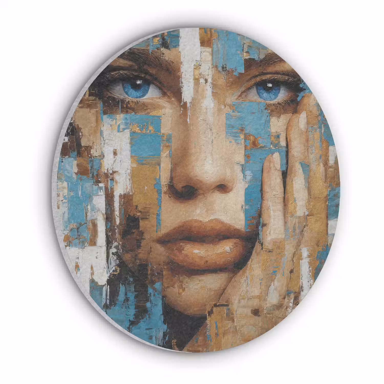 Abstract - Penseelstreken - Blauw - Gezicht Akoestische PET Vilt - Rond klein -3d