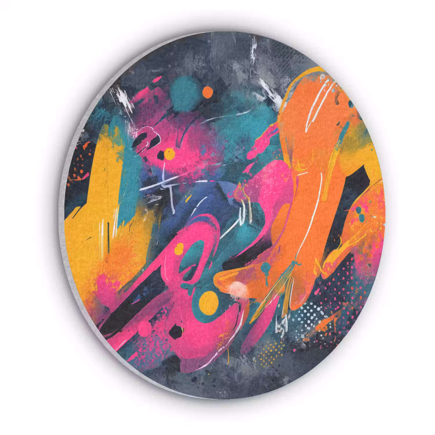 Abstract - Graffiti - Kleurrijk - Verfspatten Akoestische PET Vilt - Rond klein -3d