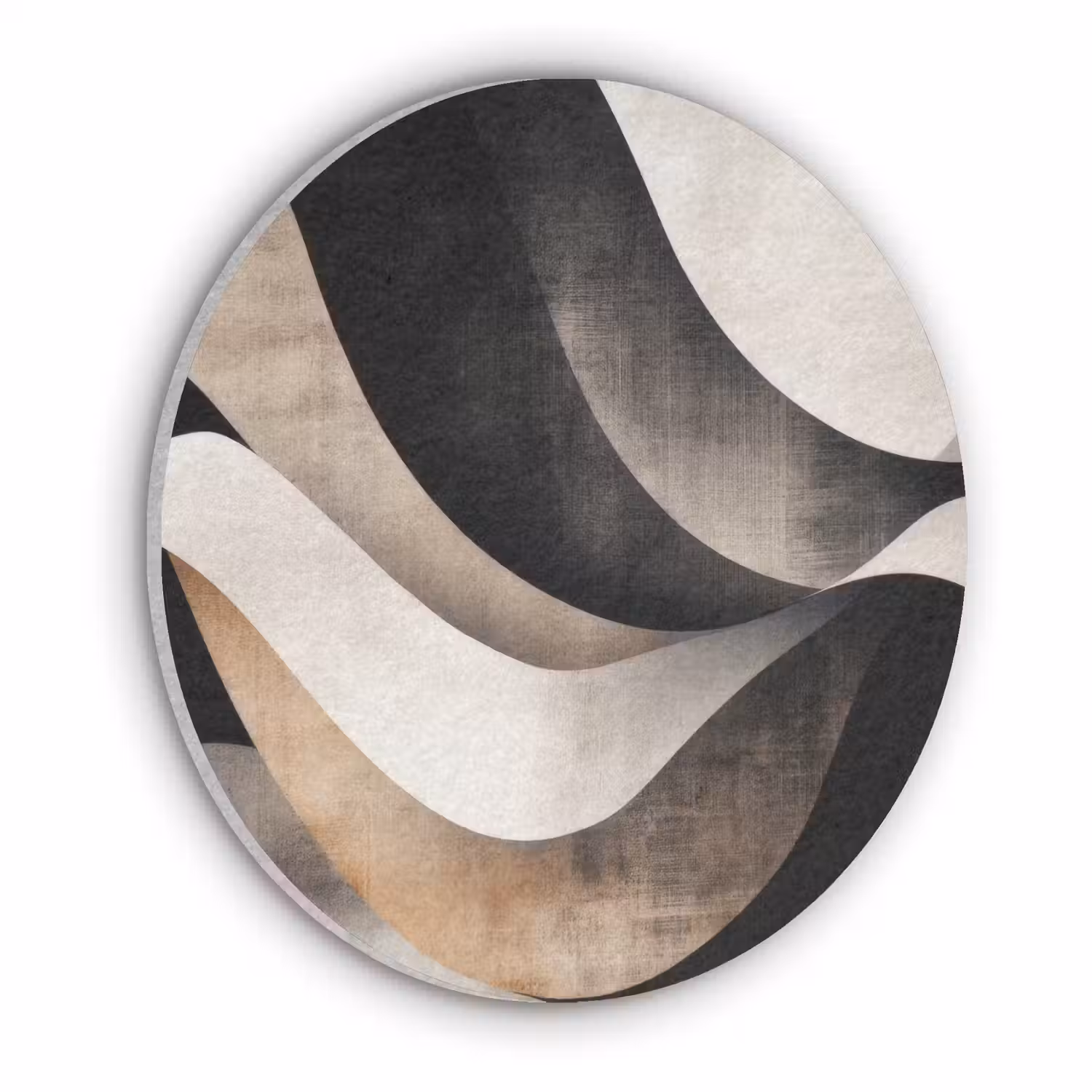 Abstract - Golven - Zwart - Verweerd Akoestische PET Vilt - Rond klein -3d