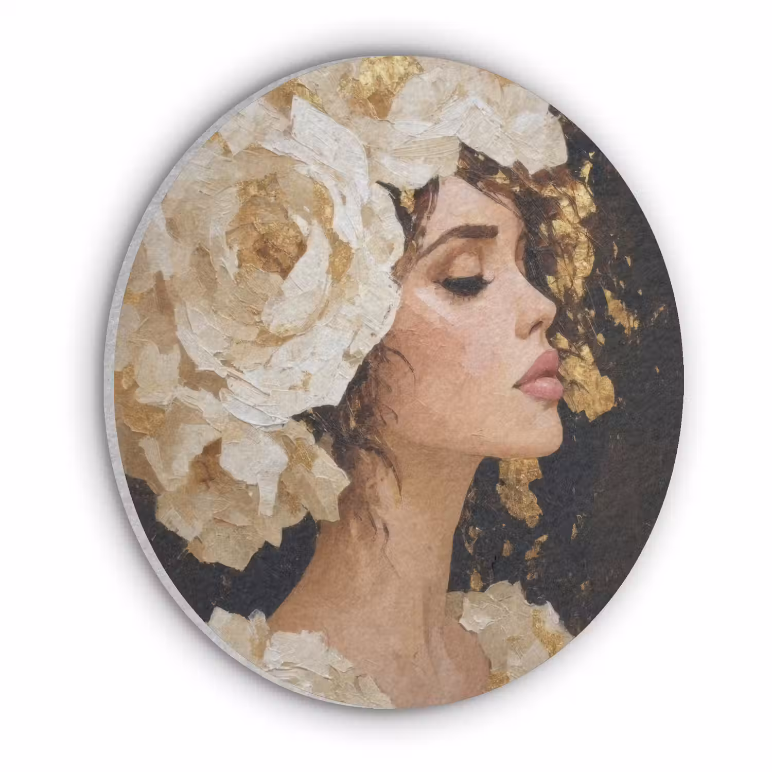 Abstract - Vrouw - Bloemen - Wit Akoestische PET Vilt - Rond klein -3d