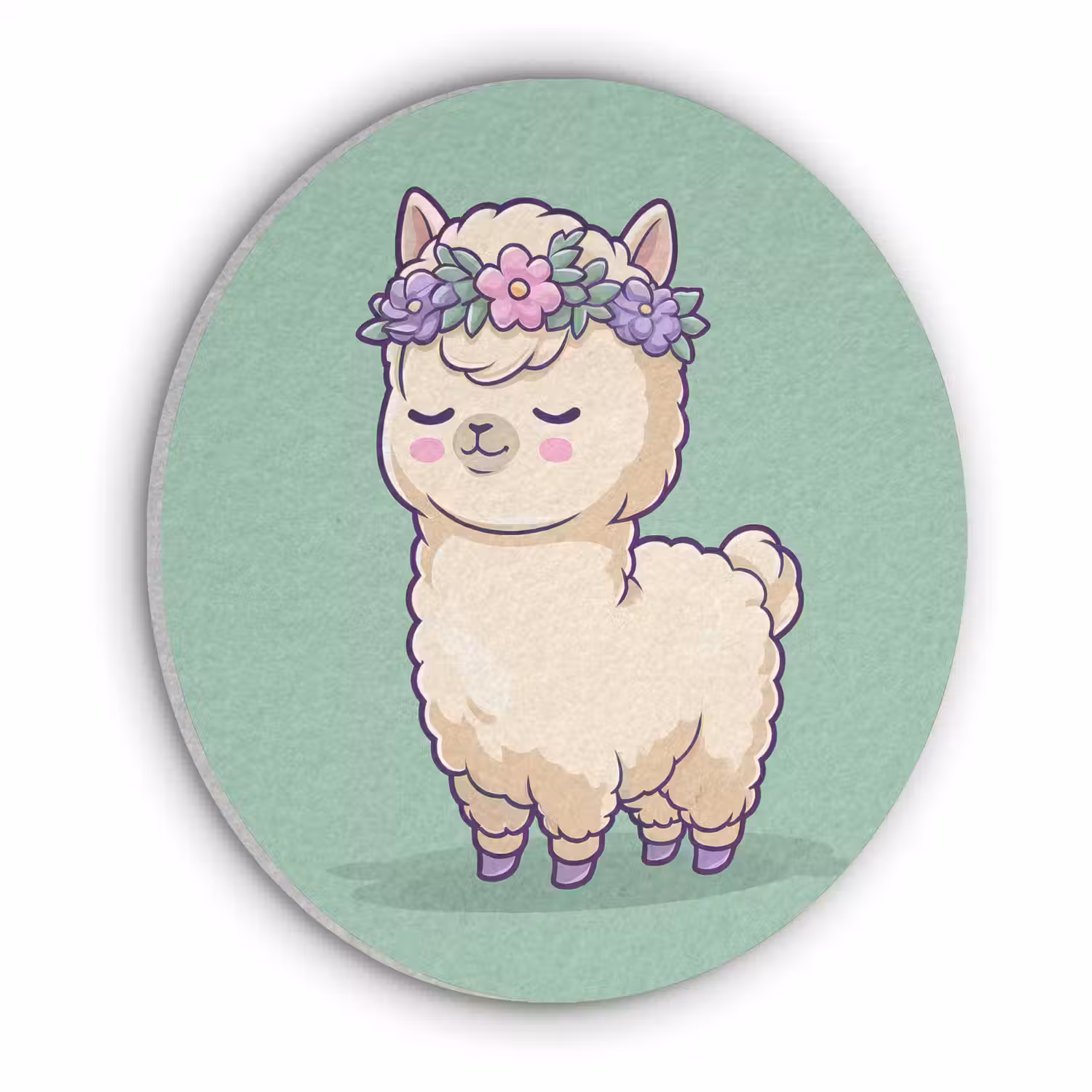 Alpaca - Groen - Bloemendiadeem Akoestische PET Vilt - Rond klein -3d