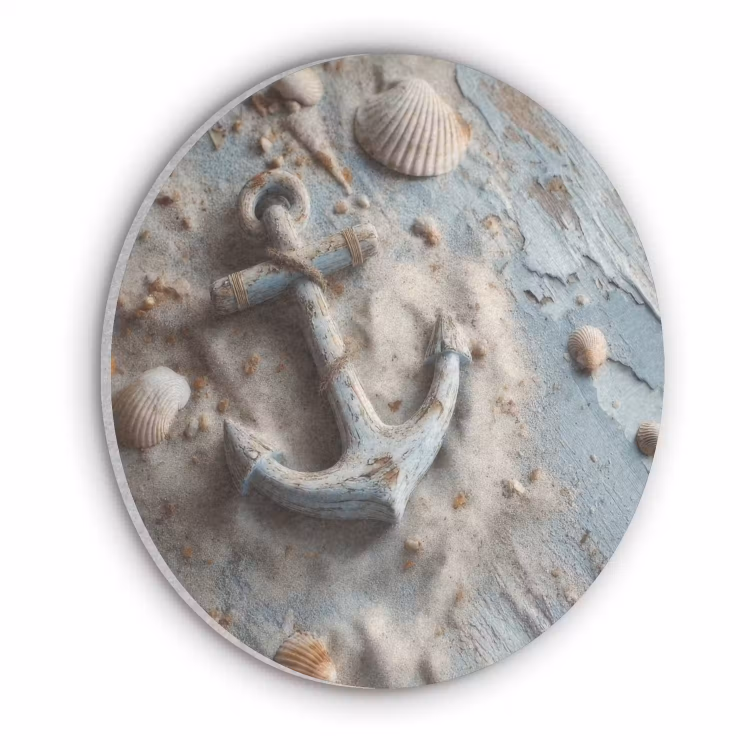 Anker - Hout - Schelpen - Zand Akoestische PET Vilt - Rond klein -3d