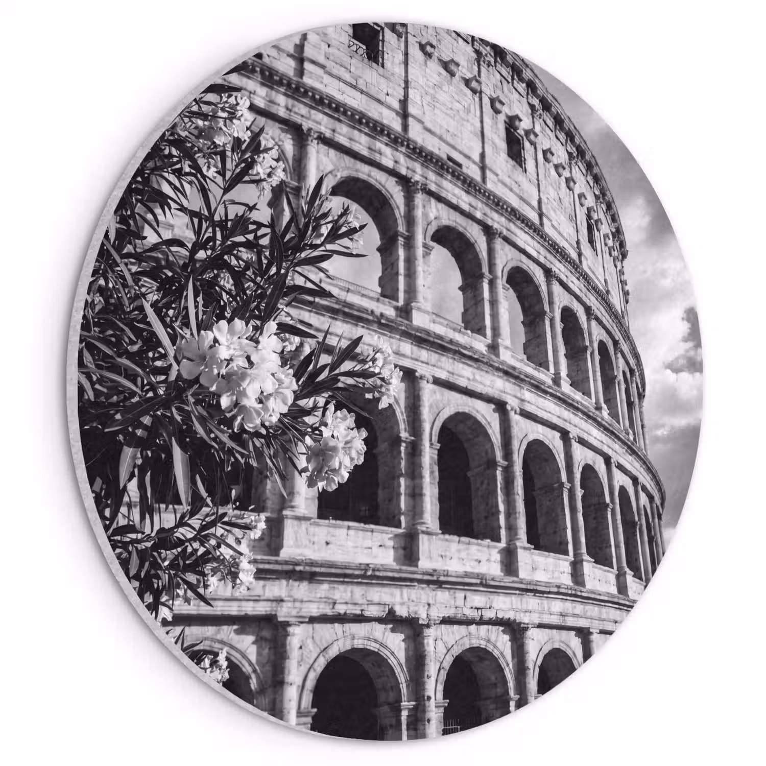 Architectuur - Colosseum - Rome - Historisch - Zwart-wit Akoestische PET Vilt - Rond klein -3d