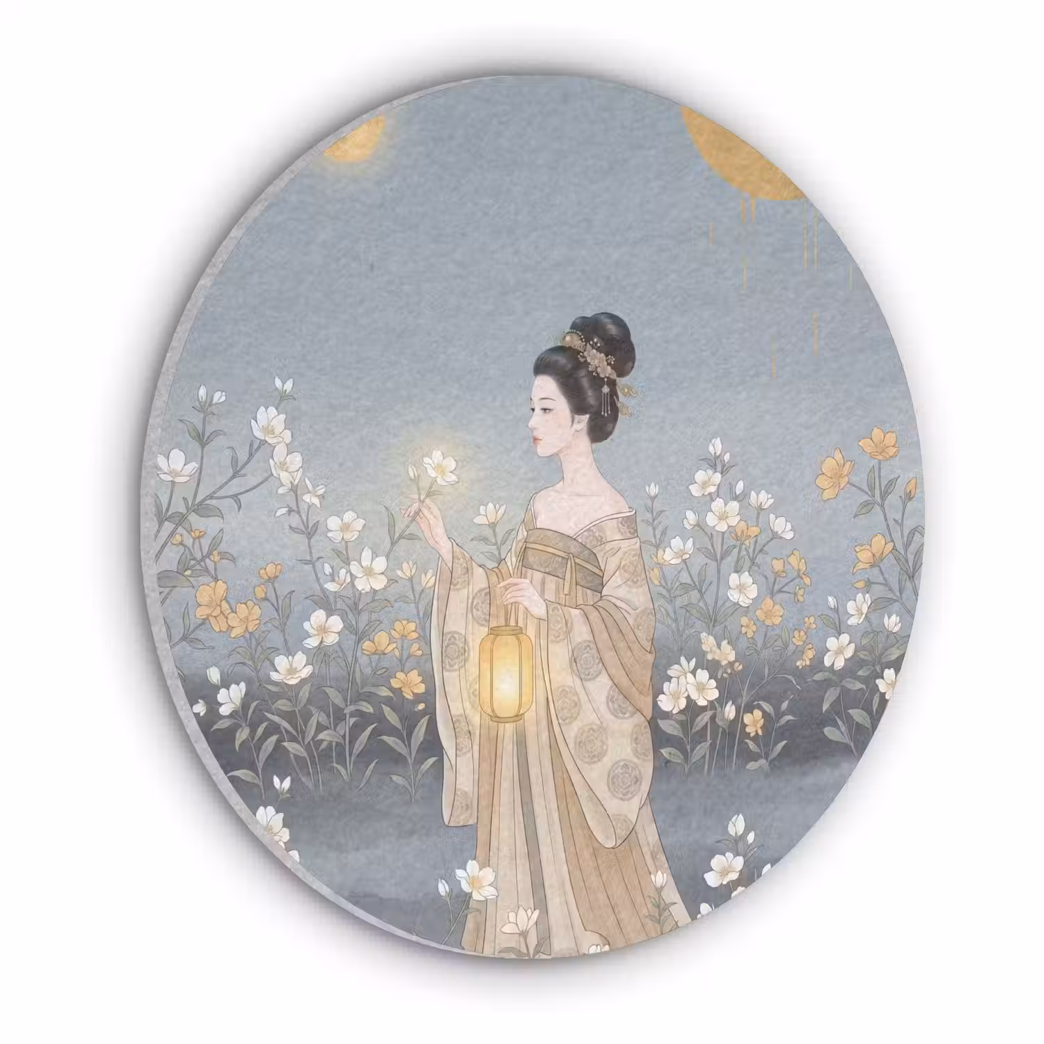 Aziatisch - Vrouw - Kimono Akoestische PET Vilt - Rond klein -3d