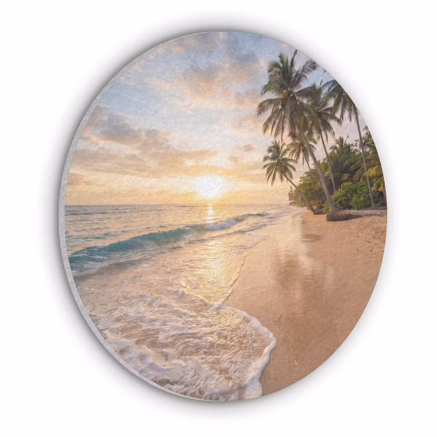 Strand - Zonsondergang - Tropisch - Natuur - Goud Akoestische PET Vilt - Rond klein -3d