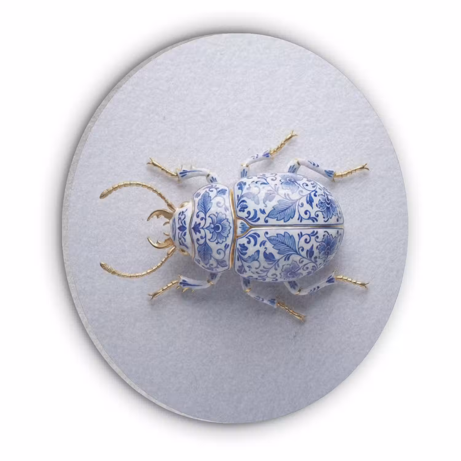 Kever - Delfts - Blauw - Goud Akoestische PET Vilt - Rond klein -3d