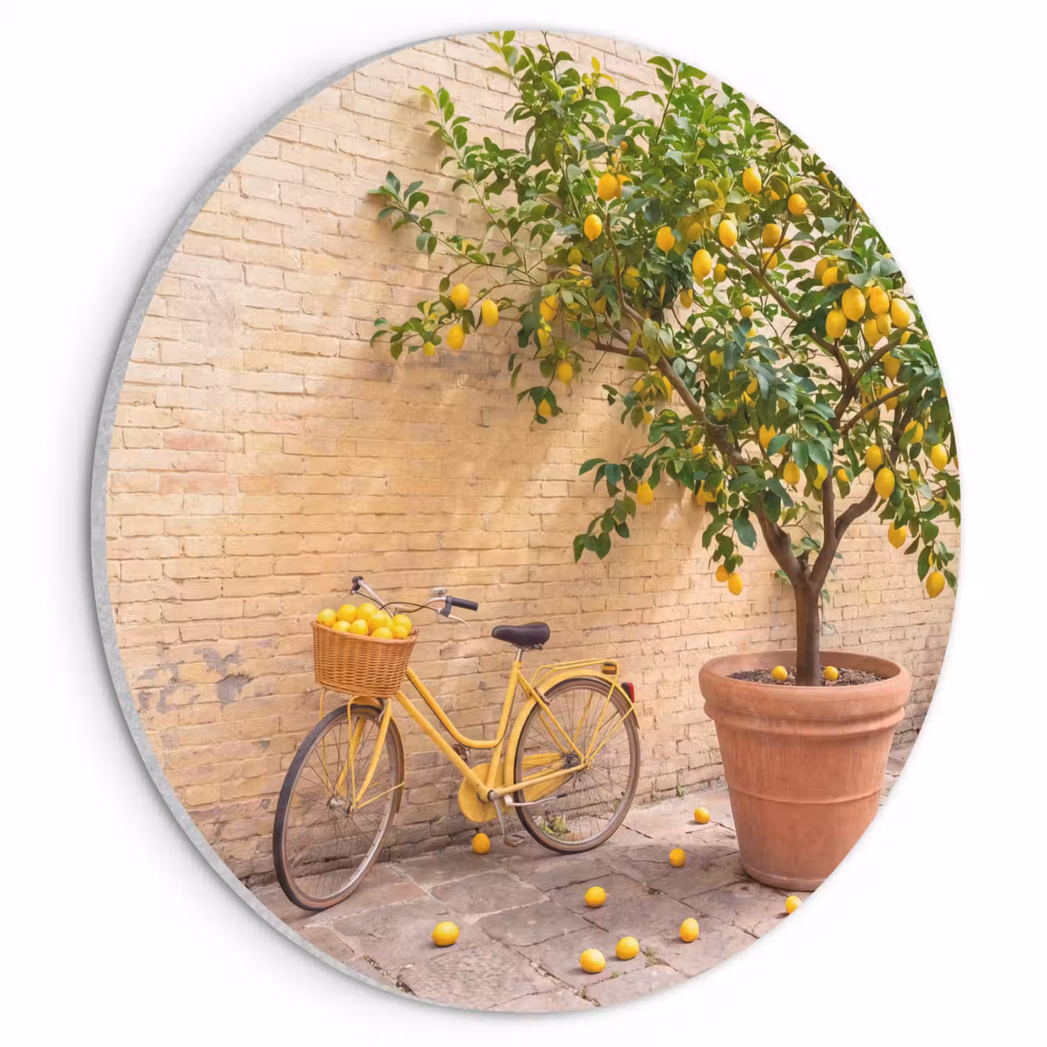 Fiets - Mand - Eten - Geel - Zomer Akoestische PET Vilt - Rond klein -3d