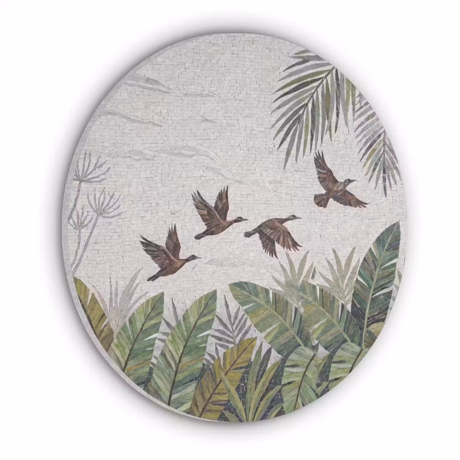 Vogel - Vliegend - Tropisch - Mozaïek - Groen Akoestische PET Vilt - Rond klein -3d