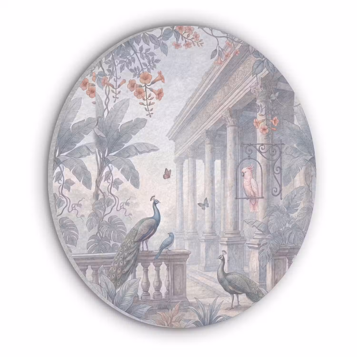Vogel - Pauw - Architectuur - Klassiek - Groen Akoestische PET Vilt - Rond klein -3d